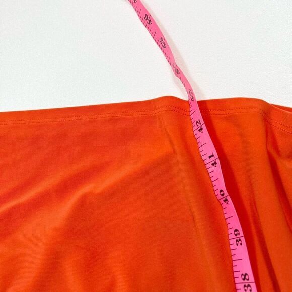 Lauren Ralph Lauren Midi Dress Womens 14 Red Stretch Drapered Neck Ruched Side - Picture 4 of 9